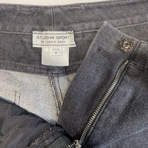 St. John Sport Straight Leg Jeans Sz 8 Womens High Rise Dark Gray Stretch Short - Picture 3 of 14